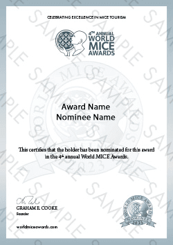 World MICE Awards certificate sample