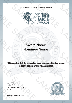 World MICE Awards certificate sample